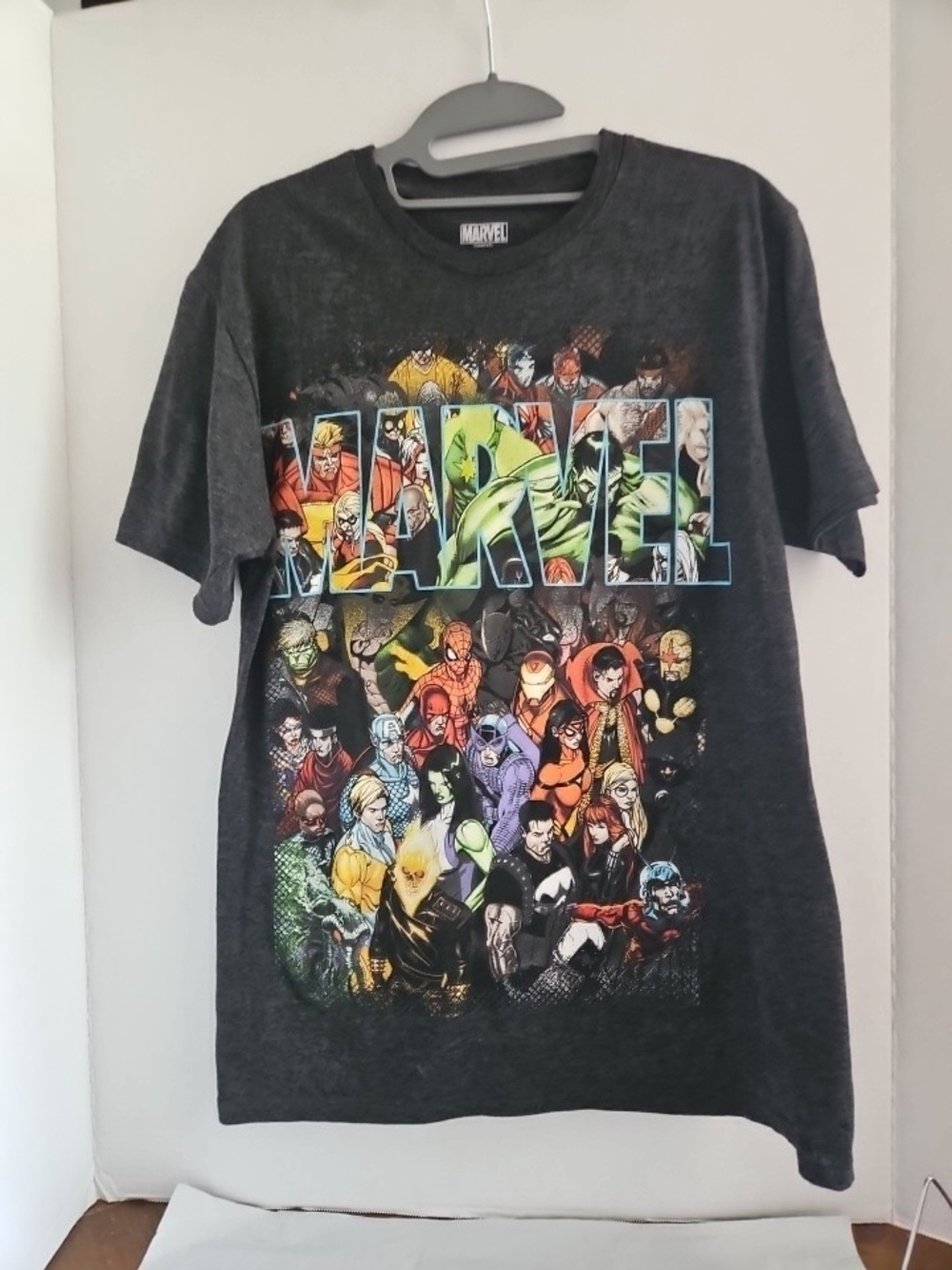 Marvel Charcoal Black Multicolor Superhero Collage Tee